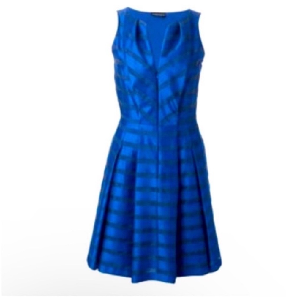 Emporio Armani Royal Blue Striped Sleeveless Fit-and-Flare Mini Dress Size 38